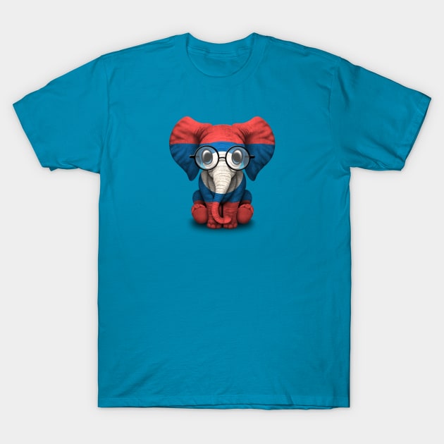 Baby Elephant with Glasses and Laotian Flag T-Shirt by jeffbartels